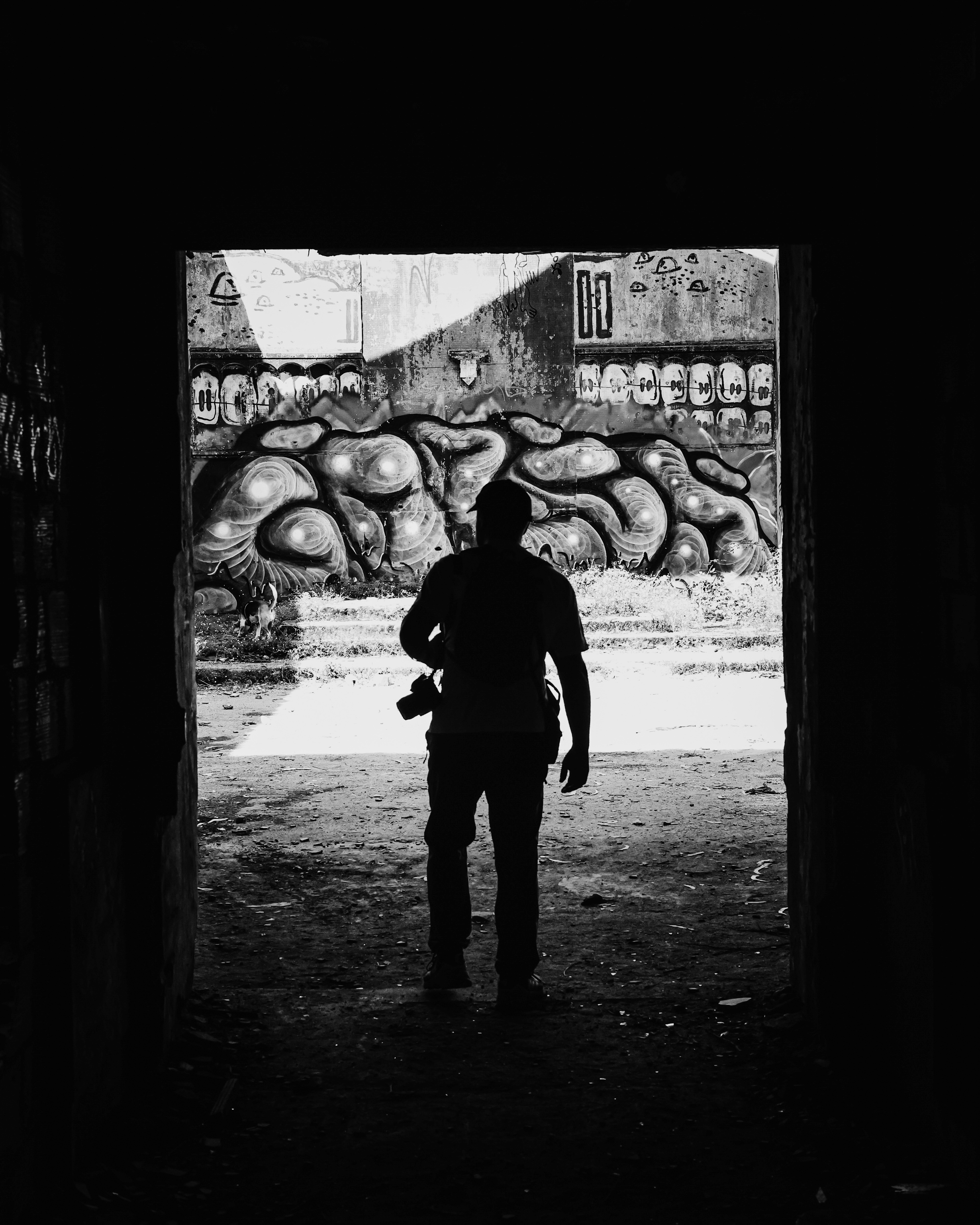 Photographer silhouette against street art